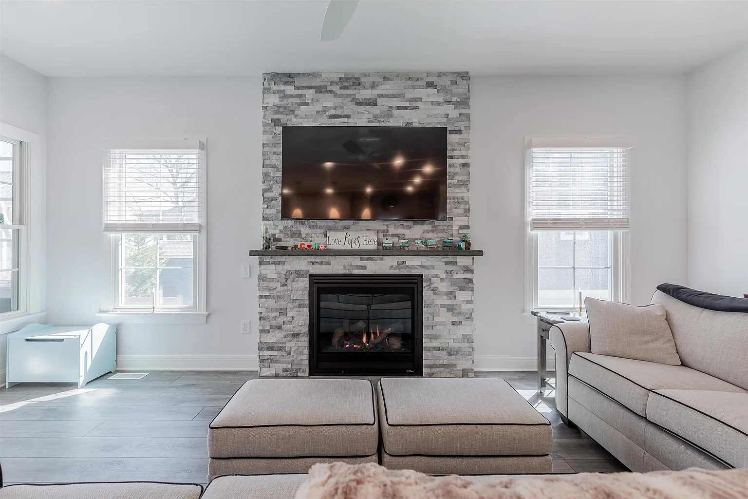 Modern fireplace with built-in TV.